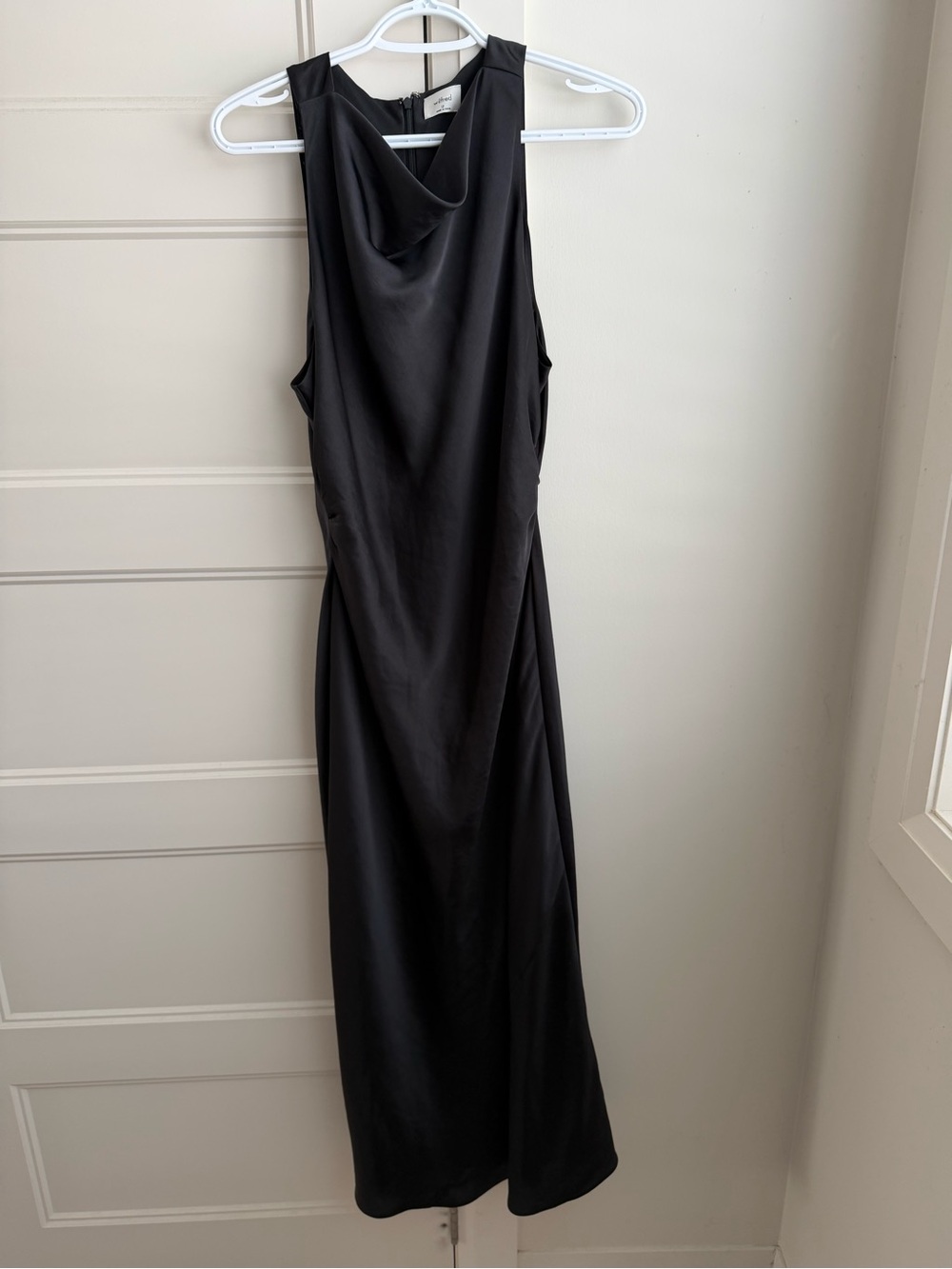 Wilfred Sleeveless Black Cowl Neck Satin Dress